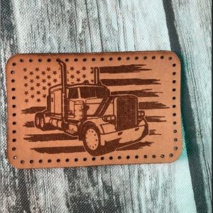 American flag/ Truck | Laser Engraved Leather Patch | | Hat Patches